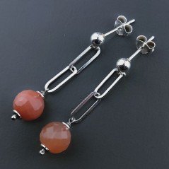Orecchini Graffetta In Argento 925 A Nodo Orafo Rodiato Con Pietra Di Luna Chocolate Tondo Sfaccettato A Mano