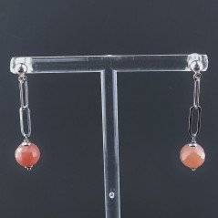 Orecchini Graffetta In Argento 925 A Nodo Orafo Rodiato Con Pietra Di Luna Chocolate Tondo Sfaccettato A Mano