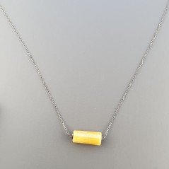 Collana Girocollo Con Catena Brunito Argento 925 E Calcite Gialla Taglio Cilindro Sfaccettato A Mano 1Pz