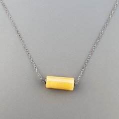 Collana Girocollo Con Catena Brunito Argento 925 E Calcite Gialla Taglio Cilindro Sfaccettato A Mano 1Pz