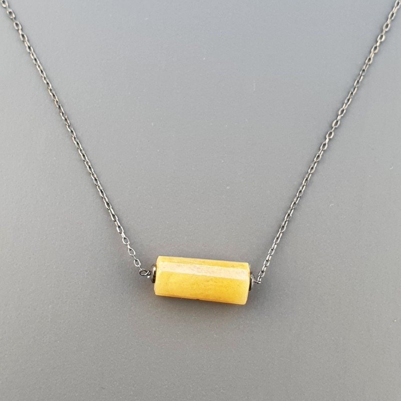 Collana Girocollo Con Catena Brunito Argento 925 E Calcite Gialla Taglio Cilindro Sfaccettato A Mano 1Pz