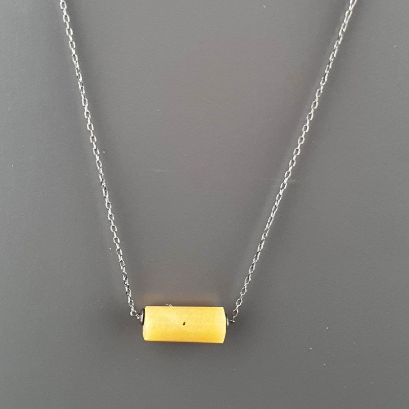 Collana Girocollo Con Catena Brunito Argento 925 E Calcite Gialla Taglio Cilindro Sfaccettato A Mano 1Pz