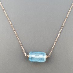 Collana Girocollo Con Catena Brunito Argento 925 E Cristallo Di Rocca Diamantata Azzurro Taglio Cilindro Sfaccettato A Mano 1Pz