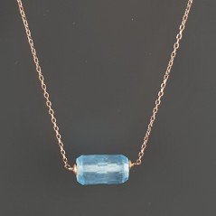 Collana Girocollo Con Catena Brunito Argento 925 E Cristallo Di Rocca Diamantata Azzurro Taglio Cilindro Sfaccettato A Mano 1Pz