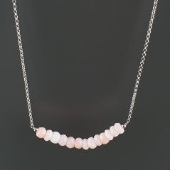 Collana Girocollo Con Catena Rodiato Argento 925 E Opale Rosa Taglio Rondelle Sfaccettato A Mano 1Pz