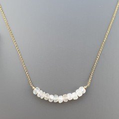 Collana Girocollo Con Catena Dorato Argento 925 E  Pietra Di Luna (Adularia) Taglio Rondelle Sfaccettato A Mano 1Pz