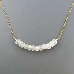 Collana Girocollo Con Catena Dorato Argento 925 E  Pietra Di Luna (Adularia) Taglio Rondelle Sfaccettato A Mano 1Pz