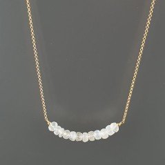Collana Girocollo Con Catena Dorato Argento 925 E  Pietra Di Luna (Adularia) Taglio Rondelle Sfaccettato A Mano 1Pz