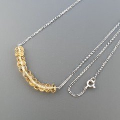 Collana Girocollo Con Catena Rodiato Argento 925 E Quarzo Citrino Taglio Rondelle Sfaccettato A Mano 1Pz