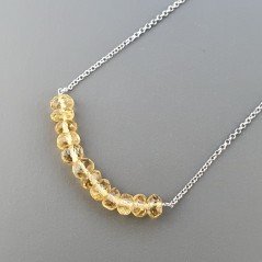 Collana Girocollo Con Catena Rodiato Argento 925 E Quarzo Citrino Taglio Rondelle Sfaccettato A Mano 1Pz