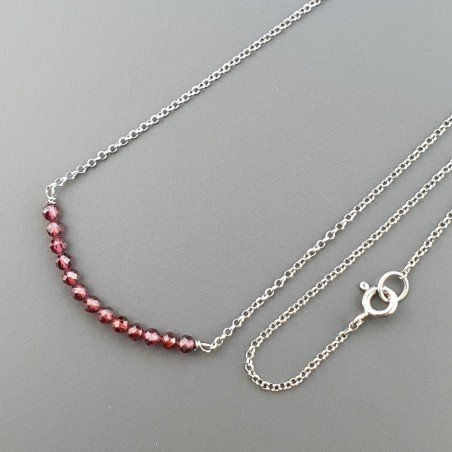 Collana Girocollo Con Catena Rodiato Argento 925 E Granato Taglio Tondo Sfaccettato A Mano 1Pz