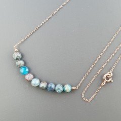Collana Girocollo Con Catena Dorato Argento 925 E Apatite Grezzo Naturale Taglio Tondo Sfaccettato A Mano 1Pz