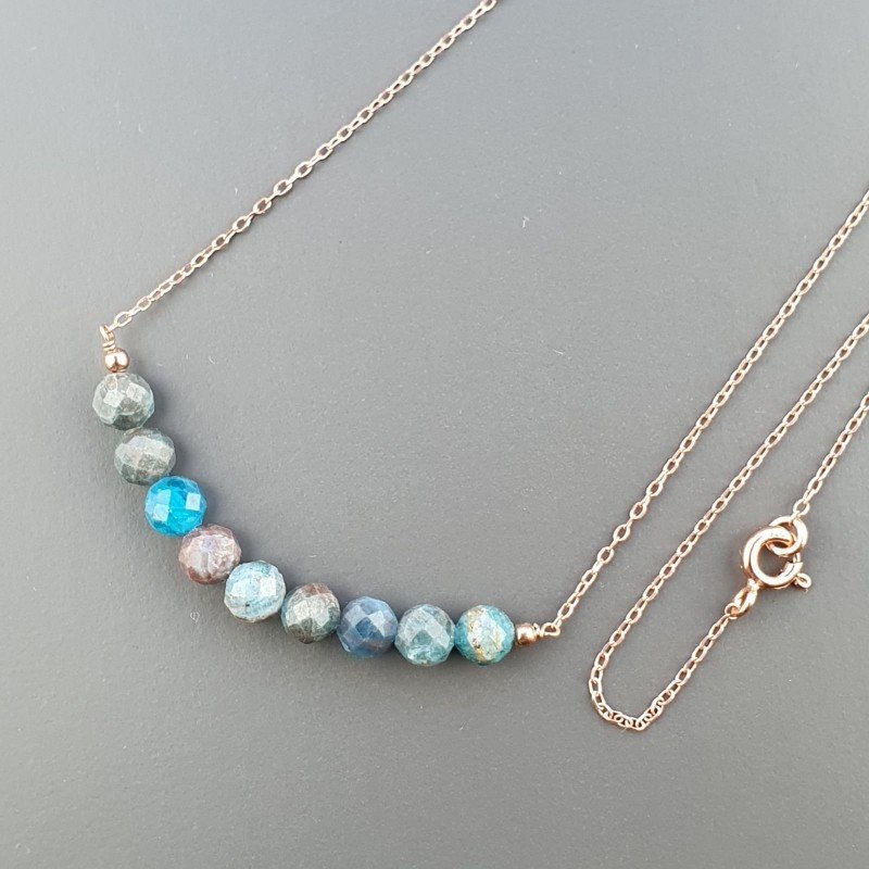 Collana Girocollo Con Catena Dorato Argento 925 E Apatite Grezzo Naturale Taglio Tondo Sfaccettato A Mano 1Pz