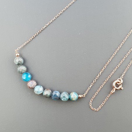 Collana Girocollo Con Catena Dorato Argento 925 E Apatite Grezzo Naturale Taglio Tondo Sfaccettato A Mano 1Pz