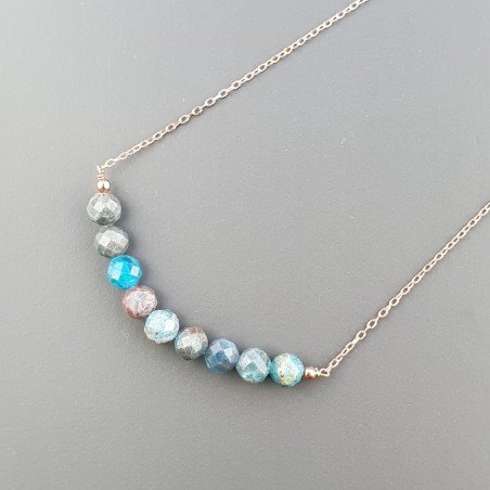 Collana Girocollo Con Catena Dorato Argento 925 E Apatite Grezzo Naturale Taglio Tondo Sfaccettato A Mano 1Pz