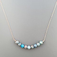 Collana Girocollo Con Catena Dorato Argento 925 E Apatite Grezzo Naturale Taglio Tondo Sfaccettato A Mano 1Pz