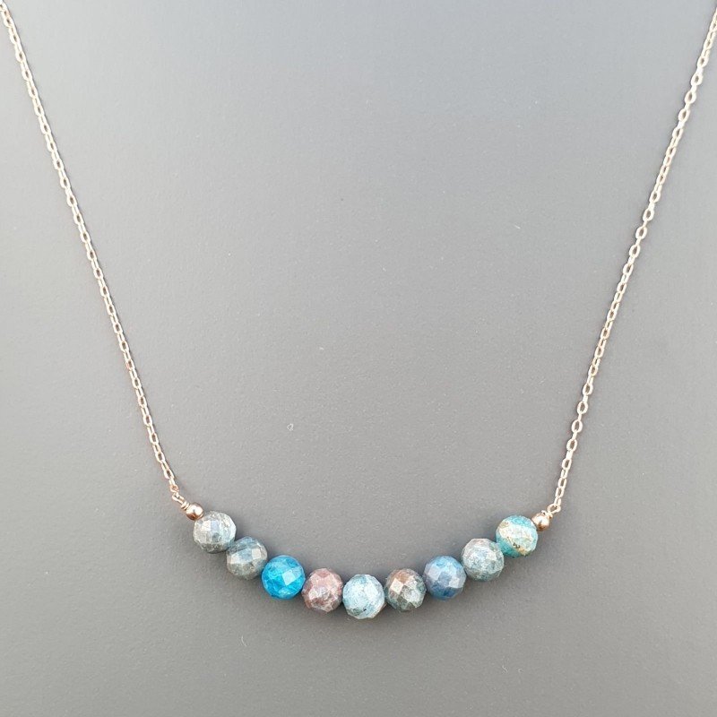 Collana Girocollo Con Catena Dorato Argento 925 E Apatite Grezzo Naturale Taglio Tondo Sfaccettato A Mano 1Pz