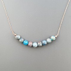 Collana Girocollo Con Catena Dorato Argento 925 E Apatite Grezzo Naturale Taglio Tondo Sfaccettato A Mano 1Pz