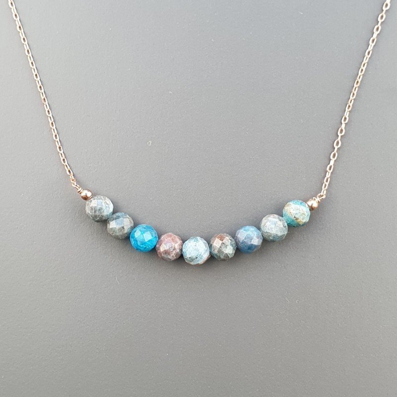 Collana Girocollo Con Catena Dorato Argento 925 E Apatite Grezzo Naturale Taglio Tondo Sfaccettato A Mano 1Pz
