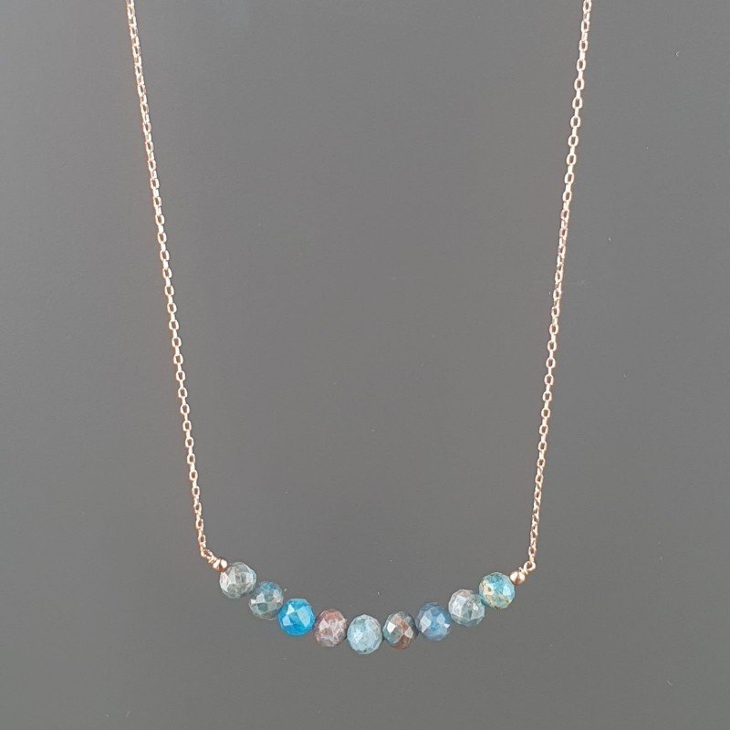 Collana Girocollo Con Catena Dorato Argento 925 E Apatite Grezzo Naturale Taglio Tondo Sfaccettato A Mano 1Pz