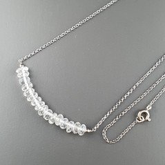 Collana Girocollo Con Catena Rodiato Argento 925 E Topazio Bianco Taglio Rondelle Sfaccettato A Mano 1Pz