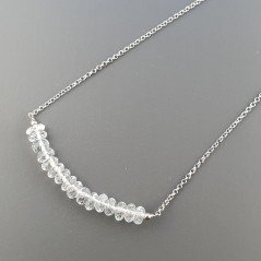 Collana Girocollo Con Catena Rodiato Argento 925 E Topazio Bianco Taglio Rondelle Sfaccettato A Mano 1Pz