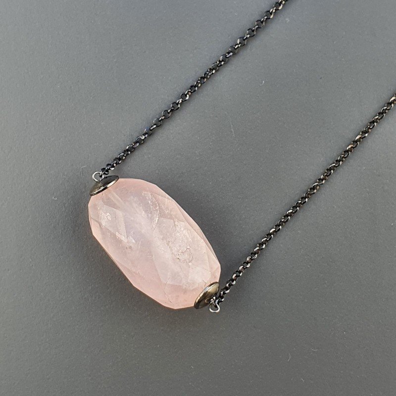 Collana Girocollo Con Catena Brunito Argento 925 E Quarzo Rosa Taglio Sassi Irregolare Sfaccettato A Mano 1Pz Collana Girocollo Con Catena Brunito Argento 925 E Quarzo Rosa Taglio Sassi Irregolare Sfaccettato A Mano 1Pz
