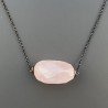 Collana Girocollo Con Catena Brunito Argento 925 E Quarzo Rosa Taglio Sassi Irregolare Sfaccettato A Mano 1Pz