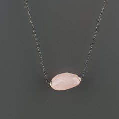 Collana Girocollo Con Catena Brunito Argento 925 E Quarzo Rosa Taglio Sassi Irregolare Sfaccettato A Mano 1Pz Collana Girocollo Con Catena Brunito Argento 925 E Quarzo Rosa Taglio Sassi Irregolare Sfaccettato A Mano 1Pz