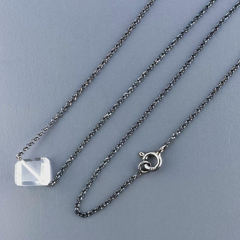 Collana Girocollo Con Catena Brunito Argento 925 E Cristallo Di Rocca Taglio Cubetti Sfaccettato A Mano 1Pz
