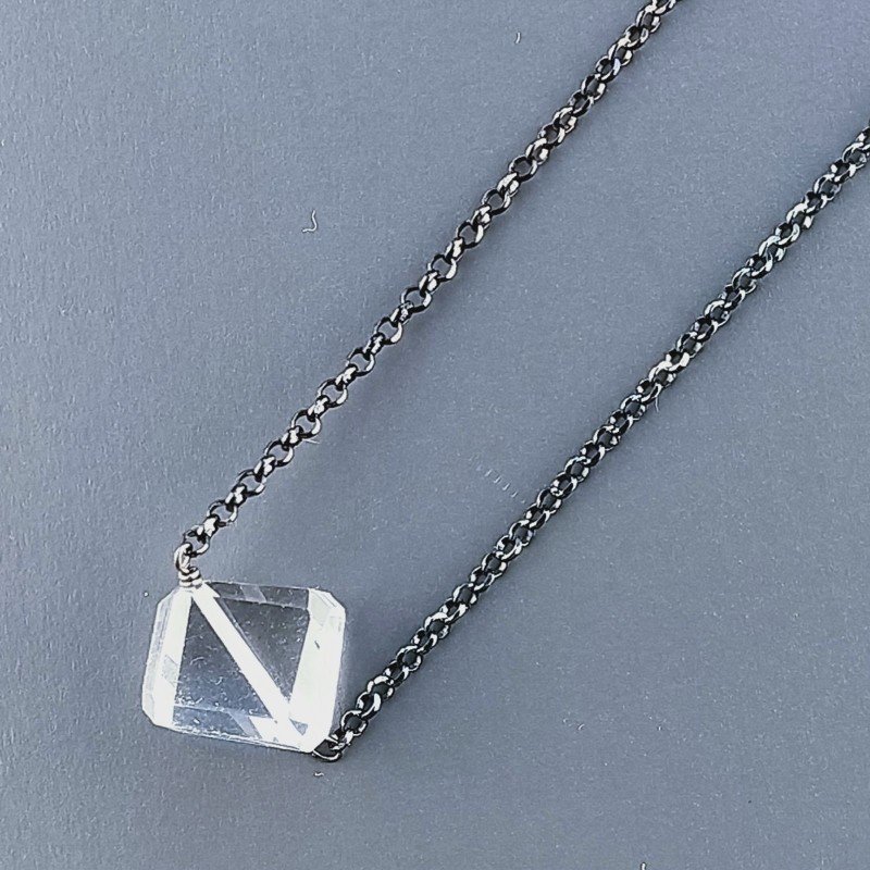 Collana Girocollo Con Catena Brunito Argento 925 E Cristallo Di Rocca Taglio Cubetti Sfaccettato A Mano 1Pz