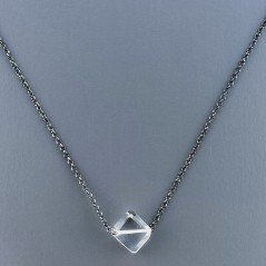 Collana Girocollo Con Catena Brunito Argento 925 E Cristallo Di Rocca Taglio Cubetti Sfaccettato A Mano 1Pz