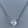Collana Girocollo Con Catena Brunito Argento 925 E Cristallo Di Rocca Taglio Cubetti Sfaccettato A Mano 1Pz