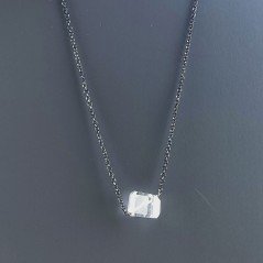 Collana Girocollo Con Catena Brunito Argento 925 E Cristallo Di Rocca Taglio Cubetti Sfaccettato A Mano 1Pz