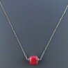 Collana Girocollo Con Catena Rodiato Argento 925 E Giada Rubino Taglio Cubetti Sfaccettato A Mano 1Pz