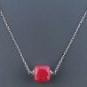 Collana Girocollo Con Catena Rodiato Argento 925 E Giada Rubino Taglio Cubetti Sfaccettato A Mano 1Pz