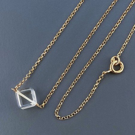 Collana Girocollo Con Catena Dorato Argento 925 E Quarzo Citrino Taglio Cubetti Sfaccettato A Mano 1Pz