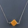 Collana Girocollo Con Catena Rodiato Argento 925 E Occhio Di Tigre Taglio Cubetti Sfaccettato A Mano 1Pz