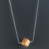 Collana Girocollo Con Catena Rodiato Argento 925 E Occhio Di Tigre Taglio Cubetti Sfaccettato A Mano 1Pz