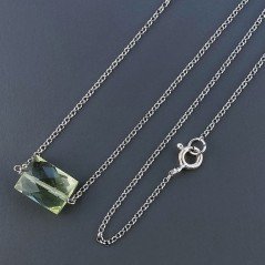 Collana Girocollo Con Catena Rodiato Argento 925 E Ametista Verde Taglio Quadrata Briolette Sfaccettato A Mano 1Pz
