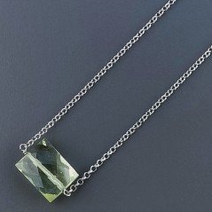 Collana Girocollo Con Catena Rodiato Argento 925 E Ametista Verde Taglio Quadrata Briolette Sfaccettato A Mano 1Pz