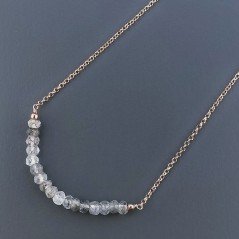 Collana Girocollo Con Catena Oro Rosa Argento 925 E Quarzo Rutillato Tormalinato Taglio Rondelle Sfaccettato A Mano 1Pz