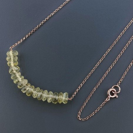 Collana Girocollo Con Catena Oro Rosa Argento 925 E Quarzo Limone Taglio Rondelle Sfaccettato A Mano 1Pz