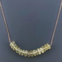 Collana Girocollo Con Catena Oro Rosa Argento 925 E Quarzo Limone Taglio Rondelle Sfaccettato A Mano 1Pz