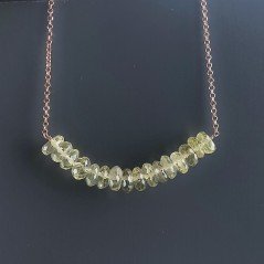Collana Girocollo Con Catena Oro Rosa Argento 925 E Quarzo Limone Taglio Rondelle Sfaccettato A Mano 1Pz