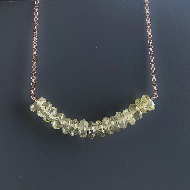 Collana Girocollo Con Catena Oro Rosa Argento 925 E Quarzo Limone Taglio Rondelle Sfaccettato A Mano 1Pz