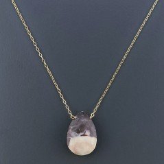 Collana Girocollo Con Catena Dorato Argento 925 E Diaspro Zebrato Taglio Goccia Briolette Sfaccettato A Mano 1Pz