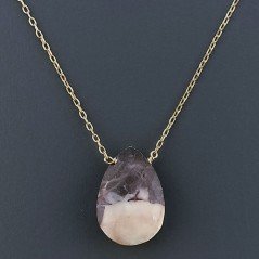 Collana Girocollo Con Catena Dorato Argento 925 E Diaspro Zebrato Taglio Goccia Briolette Sfaccettato A Mano 1Pz