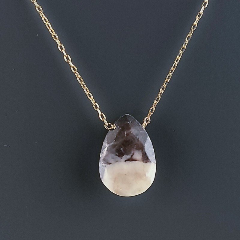 Collana Girocollo Con Catena Dorato Argento 925 E Diaspro Zebrato Taglio Goccia Briolette Sfaccettato A Mano 1Pz