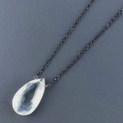 Collana Girocollo Con Catena Brunito Argento 925 E Cristallo Di Rocca Taglio Goccia Briolette Sfaccettato A Mano 1Pz